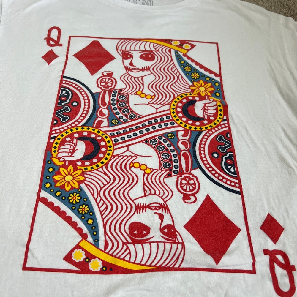 LCM Gorgeous Queen of Diamonds Day Of The Dead T-Shirt with Red, Yellow, Blue - Picture 4 of 9